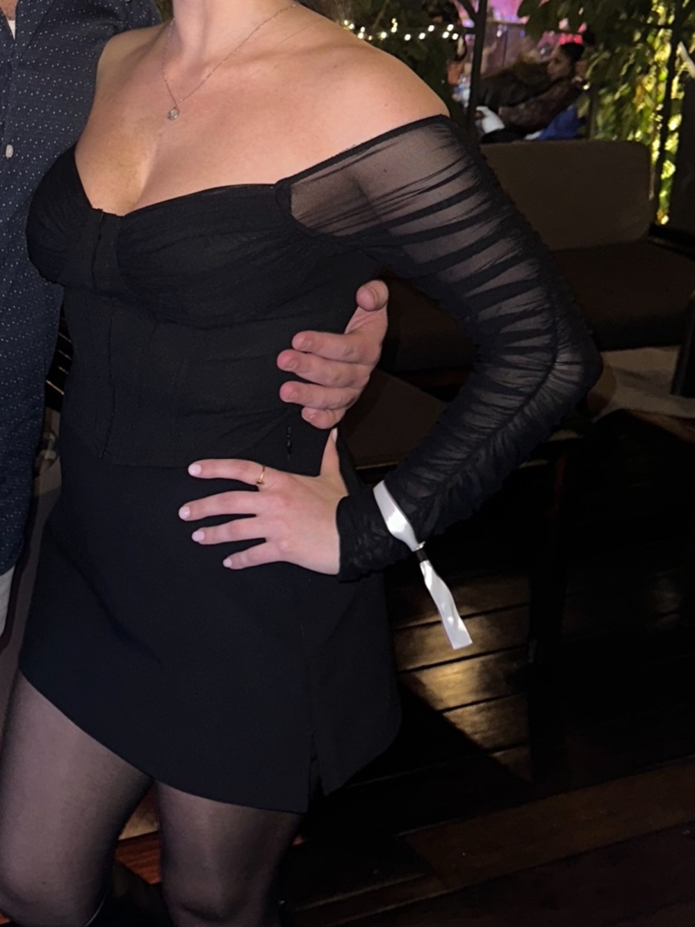 Windsor Black Off-Shoulder Long Sleeve Crop Top